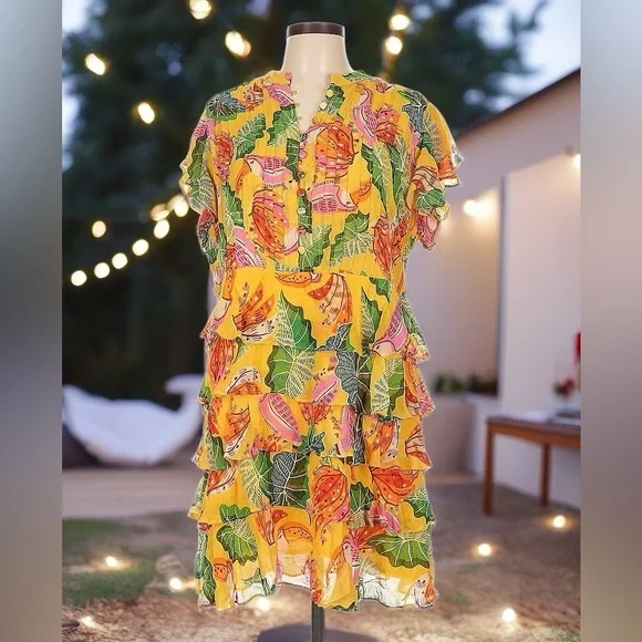 Farm Rio Anthropologie • Tiered Beaks & Bananas Dress • sz Large - Picture 10 of 10